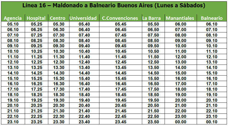 Maldonado Turismo Linea 16