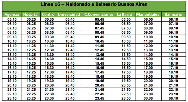 Maldonado Turismo Linea 16