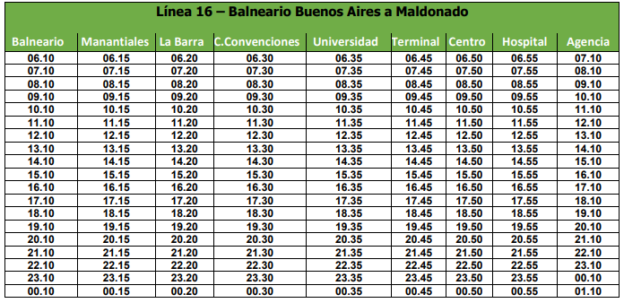 Maldonado Turismo Linea 16